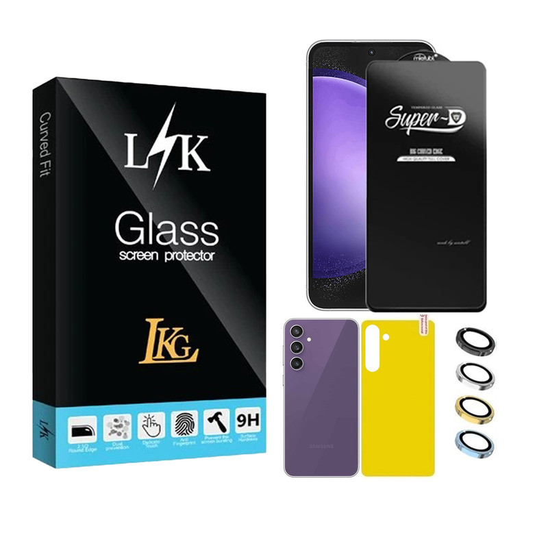 محافظ صفحه نمایش ال کا جی مدل سوپر دی مناسب برای گوشی موبایل سامسونگ Galaxy S23 FE 5G به همراه محافظ پشت گوشی و محافظ لنز