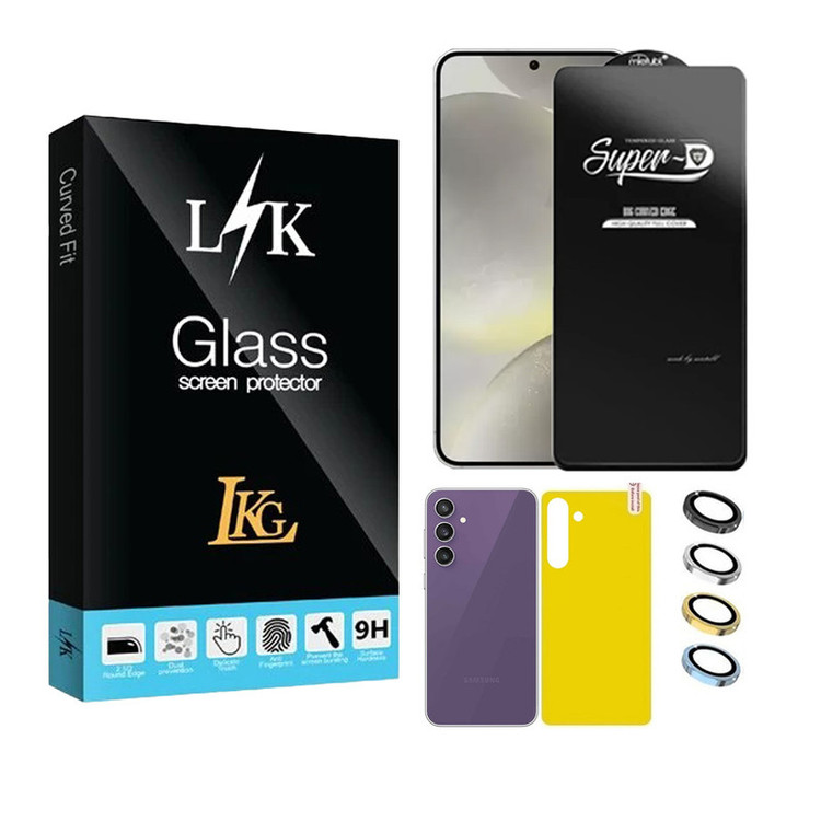 محافظ صفحه نمایش ال کا جی مدل سوپر دی مناسب برای گوشی موبایل سامسونگ Galaxy S24 FE 5G به همراه محافظ پشت گوشی و محافظ لنز