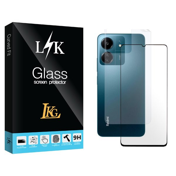 محافظ صفحه نمایش شیشه ای ال کا جی مدل LKK مناسب برای گوشی موبایل شیائومی Redmi 13C  به همراه محافظ پشت گوشی