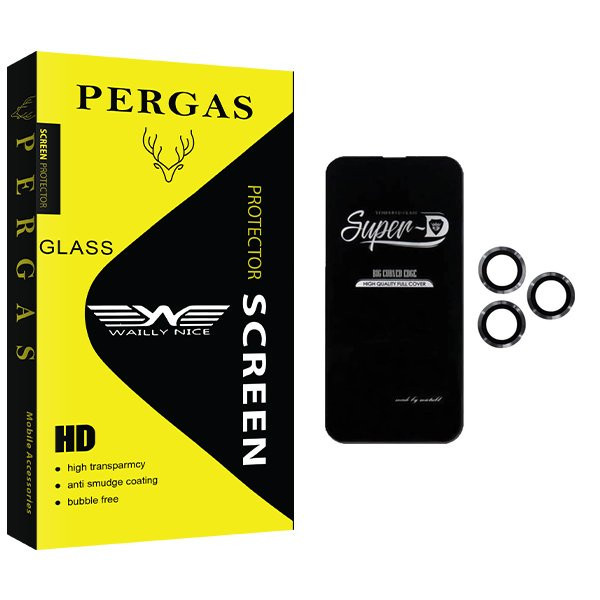 محافظ صفحه نمایش وایلی نایس مدل Pergas SuperD مناسب برای گوشی موبایل اپل iPhone 14 Pro Max به همراه محافظ لنز گوشی