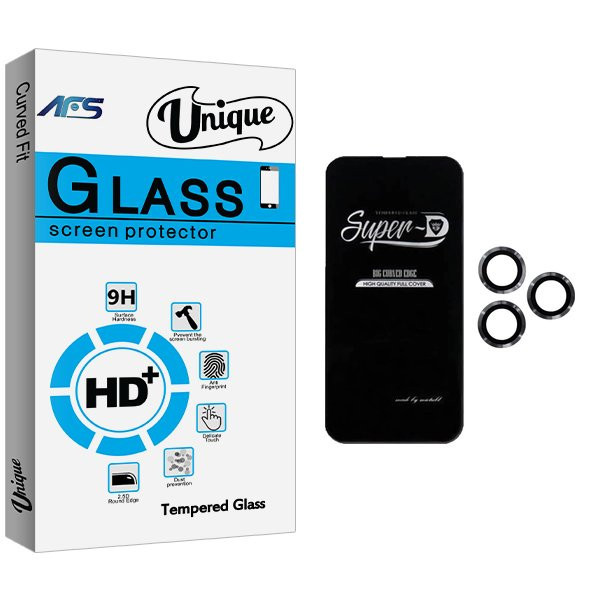 محافظ صفحه نمایش ای اف اس مدل Unique SuperD مناسب برای گوشی موبایل اپل iPhone 14 Pro Max به همراه محافظ لنز گوشی