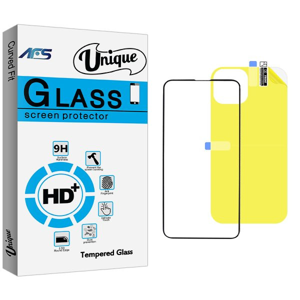 محافظ صفحه نمایش شیشه ای ای اف اس مدل Unique مناسب برای گوشی موبایل اپل iPhone 13  به همراه محافظ پشت گوشی