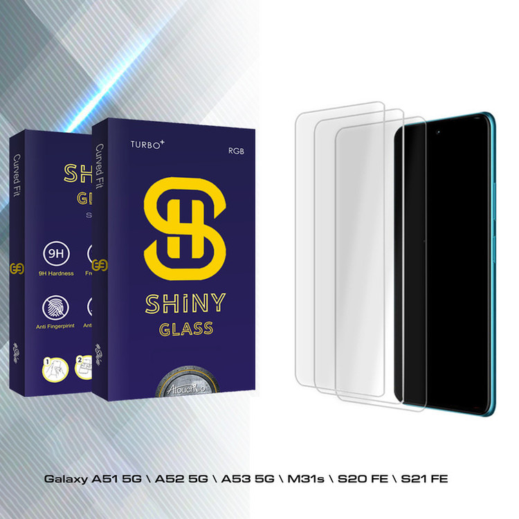 محافظ صفحه نمایش شیشه ای آتوچبو مدل Shiny Glass MIX مناسب برای گوشی موبایل سامسونگ Galaxy A51 5G \ A52 5G \ A53 5G \ M31s \ S20 FE \ S21 FE بسته سه عددی
