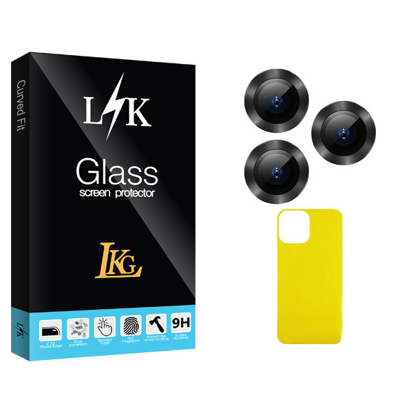 محافظ پشت گوشی ال کا جی مدل LK Glass FLL فلزی مناسب برای گوشی موبایل اپل iPhone 13 ProMax به همراه محافظ لنز دوربین