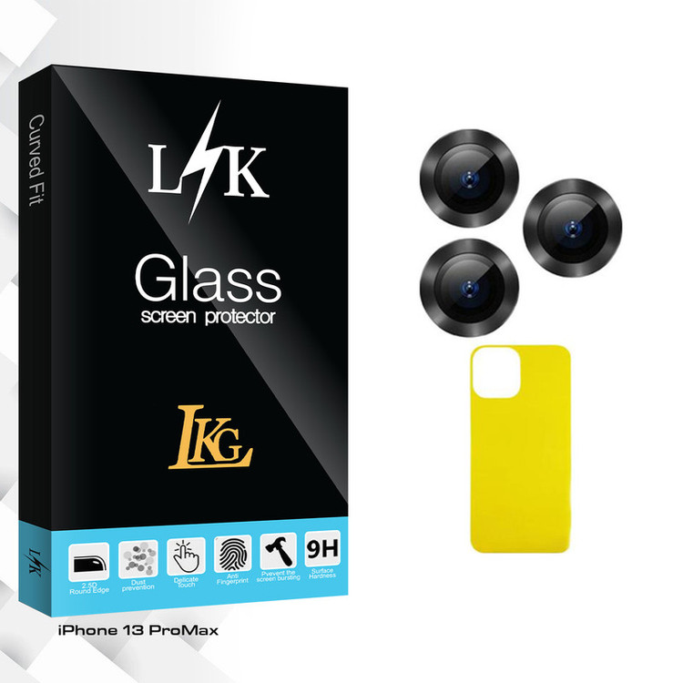 محافظ پشت گوشی ال کا جی مدل LK Glass FLL فلزی مناسب برای گوشی موبایل اپل iPhone 13 ProMax به همراه محافظ لنز دوربین