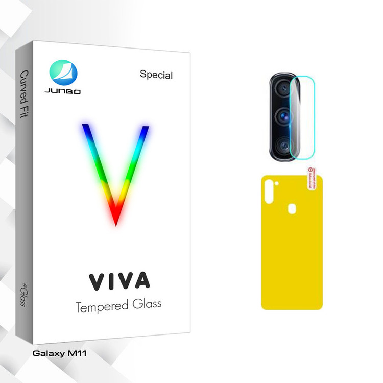 محافظ پشت گوشی جانبو مدل Viva Glass مناسب برای گوشی موبایل سامسونگ Galaxy M11 به همراه محافظ لنز دوربین