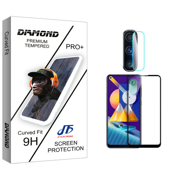 محافظ صفحه نمایش سرامیکی شفاف جی اف مدل Diamond Pro مناسب برای گوشی موبایل سامسونگ Galaxy M11 به همراه محافظ لنز دوربین