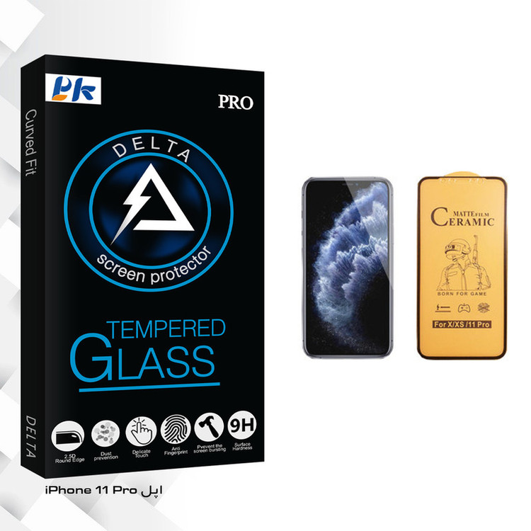 محافظ صفحه نمایش سرامیکی پی کی مدل Delta Glass مناسب برای گوشی موبایل اپل iPhone 11 Pro