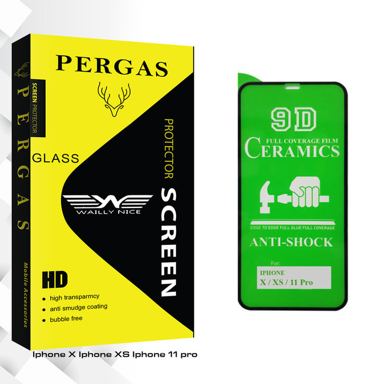 محافظ صفحه نمایش 9D وایلی نایس مدل Pergas Glass مناسب برای گوشی موبایل اپل iphone X / XS / 11 pro
