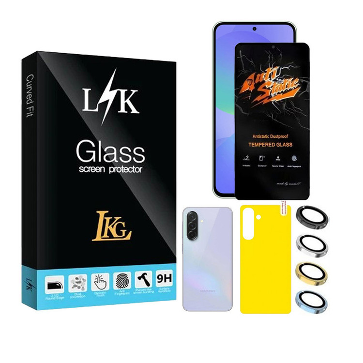 محافظ صفحه نمایش ال کا جی مدل انتی استاتیک مناسب برای گوشی موبایل سامسونگ Galaxy A36 5G به همراه محافظ پشت گوشی و محافظ لنز