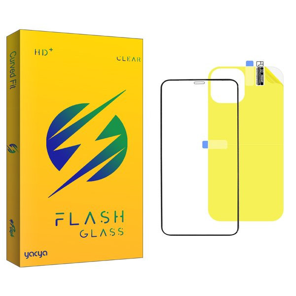 محافظ صفحه نمایش شیشه ای یاکیا مدل Yac مناسب برای گوشی موبایل اپل iPhone 11 به همراه محافظ پشت گوشی