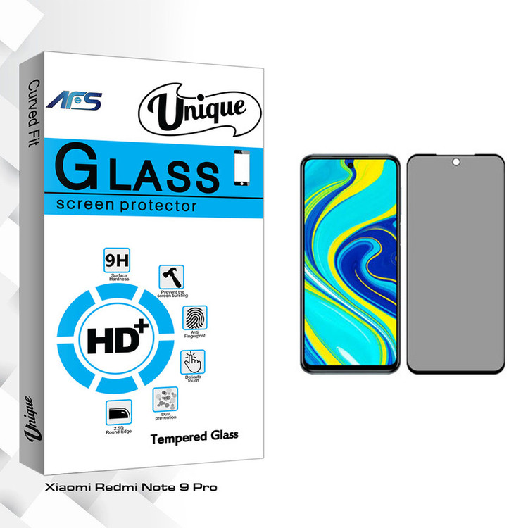 محافظ صفحه نمایش حریم شخصی ای اف اس مدل Unique Glass مناسب برای گوشی موبایل شیائومی Redmi Note 9 Pro