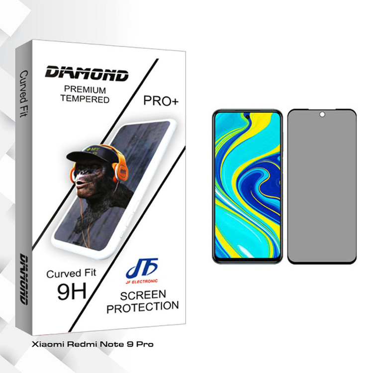 محافظ صفحه نمایش حریم شخصی جی اف مدل Diamond glass مناسب برای گوشی موبایل شیائومی Redmi Note 9 Pro