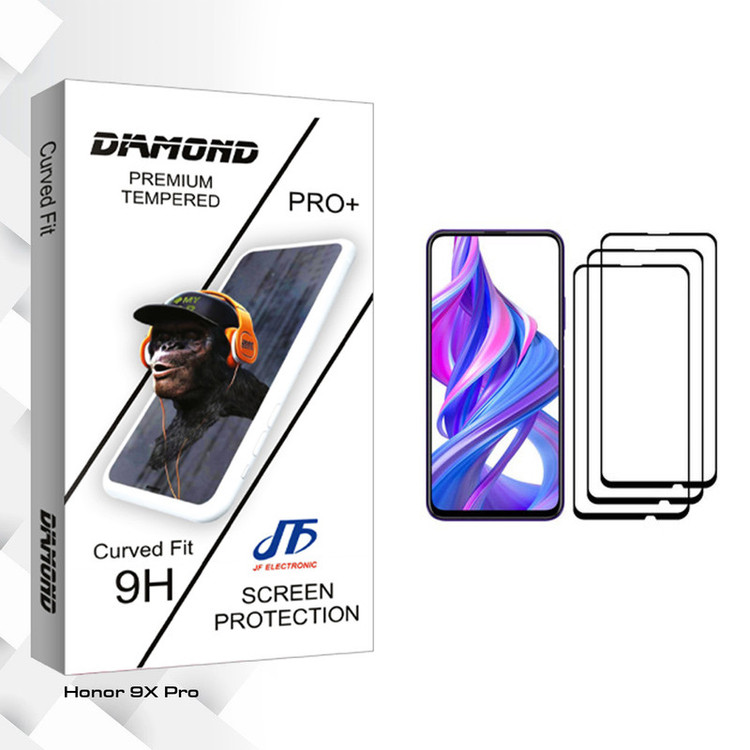 محافظ صفحه نمایش جی اف مدل Diamond glass مناسب برای گوشی موبایل آنر 9X Pro بسته سه عددی