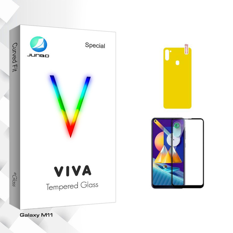 محافظ صفحه نمایش سرامیکی جانبو مدل Viva Glass مناسب برای گوشی موبایل سامسونگ Galaxy M11 به همراه محافظ پشت گوشی