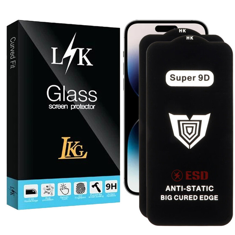 محافظ صفحه نمایش ال کا جی مدل Super 9D مناسب برای گوشی موبایل اپل iPhone 14 Pro Max بسته 2 عددی
