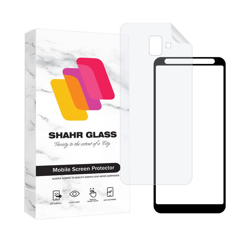 محافظ صفحه نمایش شهر گلس مدل FUNABKSH مناسب برای گوشی موبایل سامسونگ Galaxy J6 Plus به همراه محافظ پشت گوشی