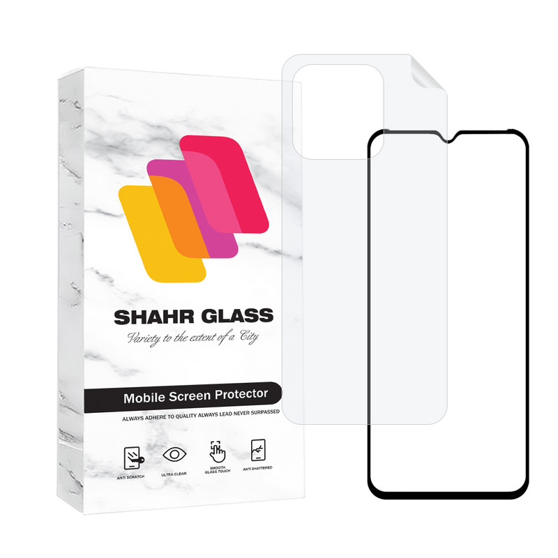 محافظ صفحه نمایش شهر گلس مدل FUNABKSH مناسب برای گوشی موبایل شیائومی Redmi 12C / Poco C55 به همراه محافظ پشت گوشی