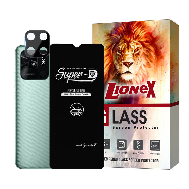 محافظ صفحه نمایش لایونکس مدل SUPLNFULI مناسب برای گوشی موبایل شیائومی Redmi 10C / Redmi 10 Power / Redmi 10 India به همراه محافظ لنز گوشی