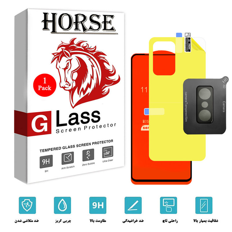 محافظ صفحه نمایش هورس مدل 3FNF-Glass مناسب برای گوشی موبایل شیائومی 11T به همراه محافظ پشت گوشی و محافظ لنز دوربین