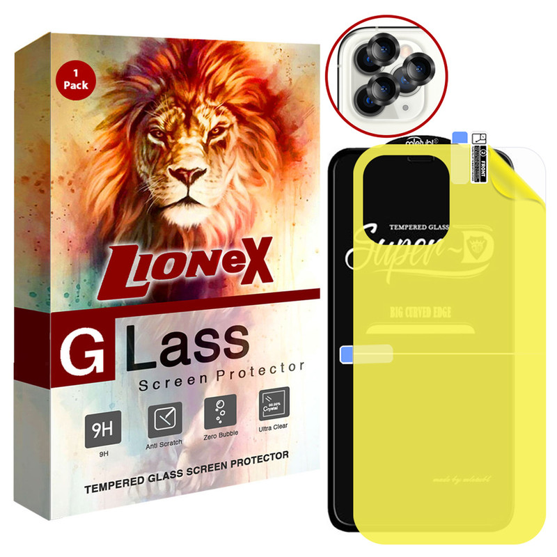 محافظ صفحه نمایش لایونکس مدل 2SNR مناسب برای گوشی موبایل اپل iPhone 11 Pro به همراه محافظ پشت گوشی و محافظ لنز دوربین