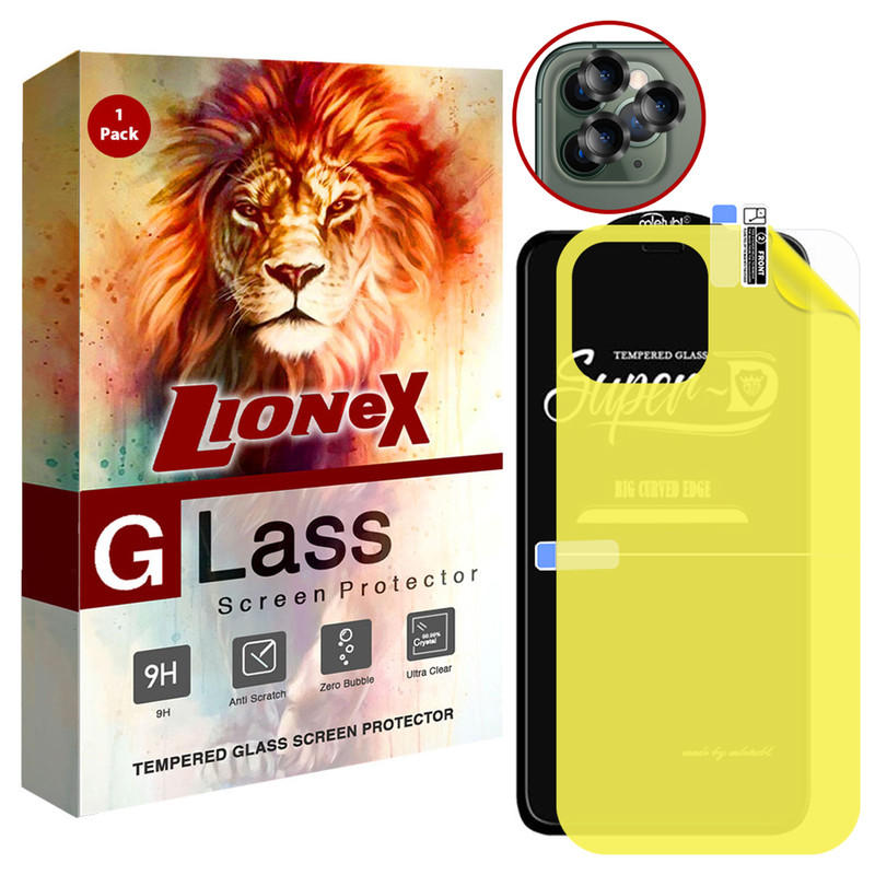 محافظ صفحه نمایش لایونکس مدل 2SNR مناسب برای گوشی موبایل اپل iPhone 11 Pro Max به همراه محافظ پشت گوشی و محافظ لنز دوربین