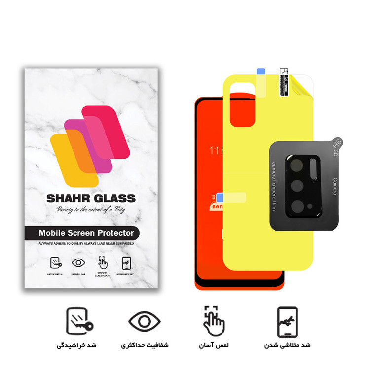 محافظ صفحه نمایش شهر گلس مدل 3FNF مناسب برای گوشی موبایل شیائومی Redmi Note 10 5G به همراه محافظ پشت گوشی و محافظ لنز دوربین