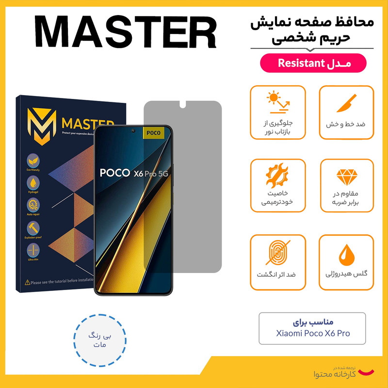 محافظ صفحه نمایش حریم شخصی مستر مدل Resistant مناسب برای گوشی موبایل شیائومی Poco X6 Pro