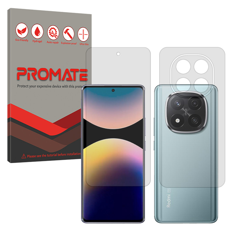 محافظ صفحه نمایش شفاف پرومیت مدل Resistant مناسب برای گوشی موبایل شیائومی Redmi Note 14 Pro Plus 5G به همراه محافظ پشت گوشی