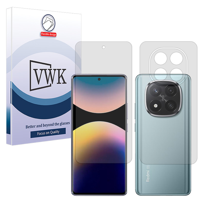محافظ صفحه نمایش شفاف وی دبلیو کی مدل Tough مناسب برای گوشی موبایل شیائومی Redmi Note 14 Pro Plus 5G به همراه محافظ پشت گوشی