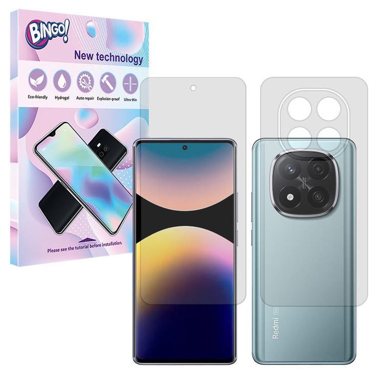 محافظ صفحه نمایش شفاف بینگو مدل Tough مناسب برای گوشی موبایل شیائومی Redmi Note 14 Pro Plus 5G به همراه محافظ پشت گوشی