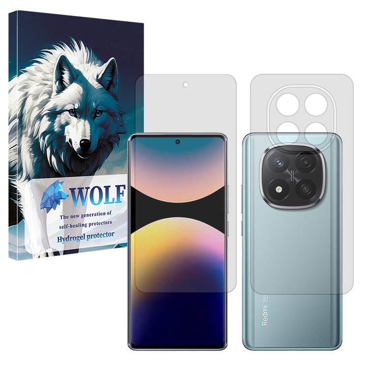 محافظ صفحه نمایش مات ولف مدل Tough مناسب برای گوشی موبایل شیائومی Redmi Note 14 Pro Plus 5G به همراه محافظ پشت گوشی