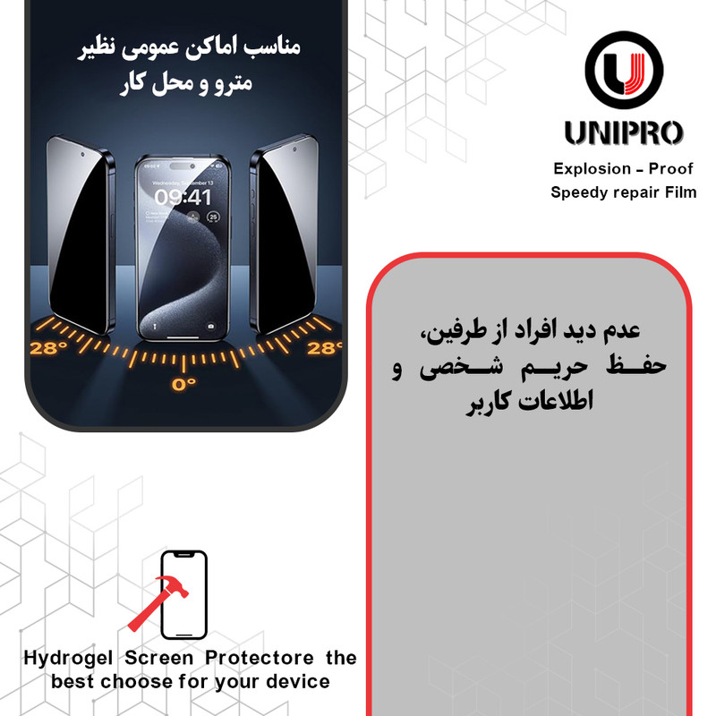 محافظ صفحه نمایش حریم شخصی یونی پرو مدل Explosion Proof مناسب برای گوشی موبایل شیائومی Redmi Note 14 Pro Plus 5G