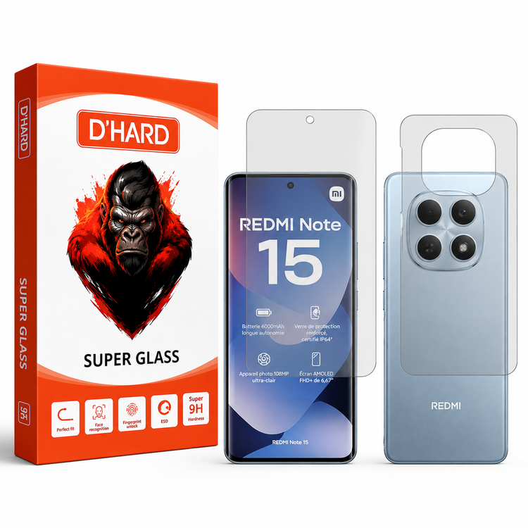 محافظ صفحه نمایش مات گلسD`HARD مدل Resistant مناسب برای گوشی موبایل شیائومی Redmi Note 15 4G به همراه محافظ پشت گوشی موبایل
