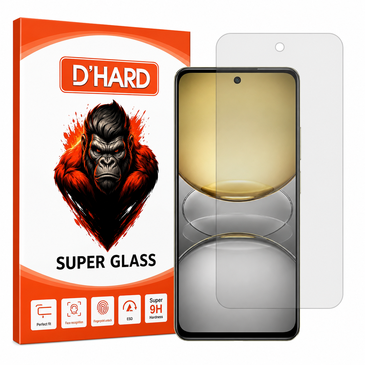 محافظ صفحه نمایش شفاف گلس D`HARDمدل Resistant مناسب برای گوشی موبایل ریلمی C75