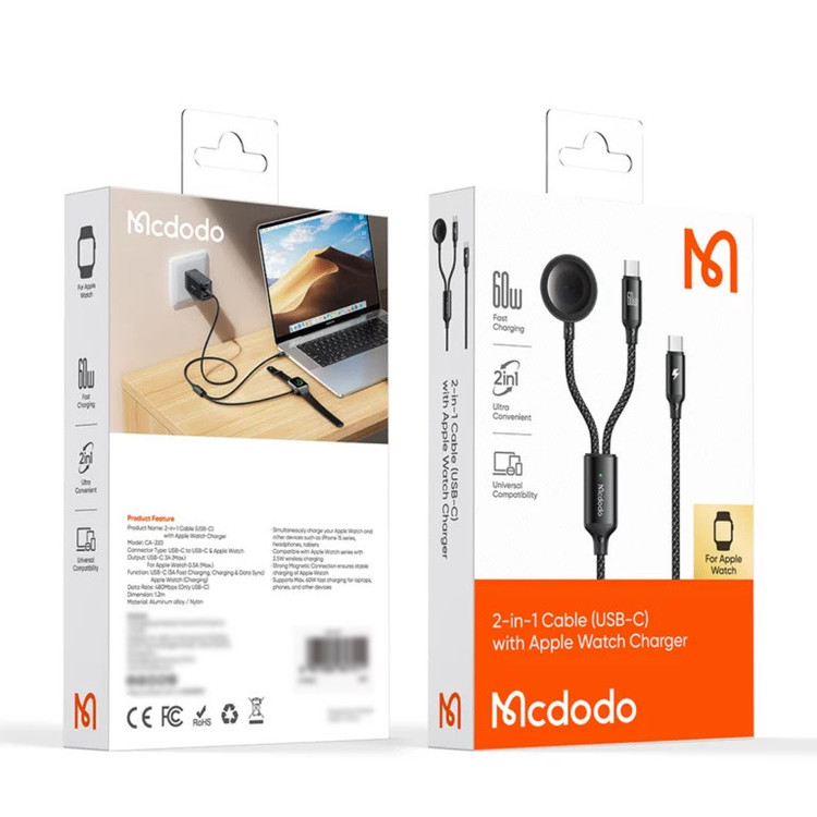 کابل شارژ USB-C مک دودو مدل CA-220 مناسب برای ساعت هوشمند اپل Series1-9 Ultra 1/2 SE