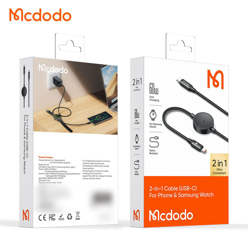 کابل شارژ USB-C مک دودو مدل CA-417 مناسب برای ساعت هوشمند سامسونگ Galaxy Watch 4-6 Fit2/3 5Pro 4/6Classic